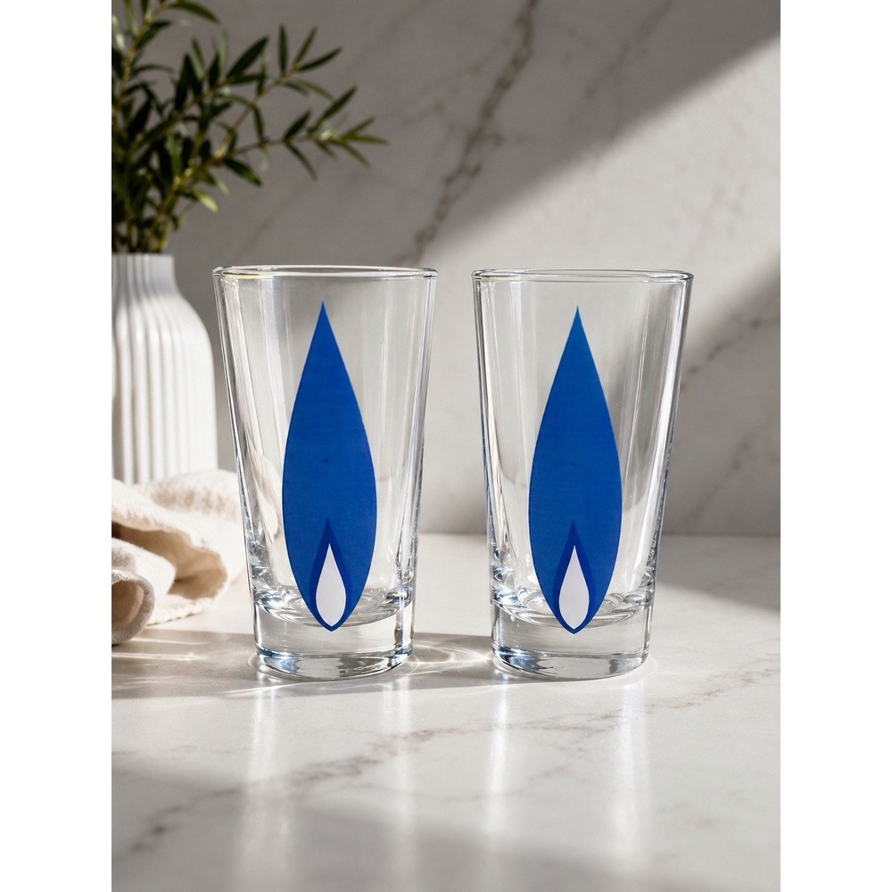 Vintage Mid-Century Blue Flame Highball Glasses Set of 2 Retro Barware 5.5" Tall